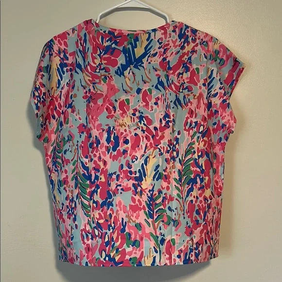Lilly Pulitzer looking Pink and Blue V-Neck Blouse - Picture 3 of 7